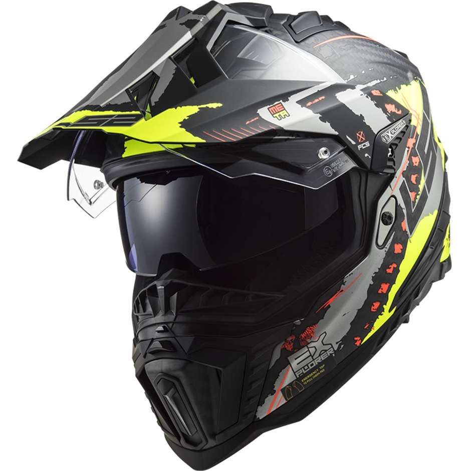 Off Road Motorcycle Tourism Helmet In Carbon Ls2 MX701 EXPLORER C EXTEND Matt Fluo Yellow