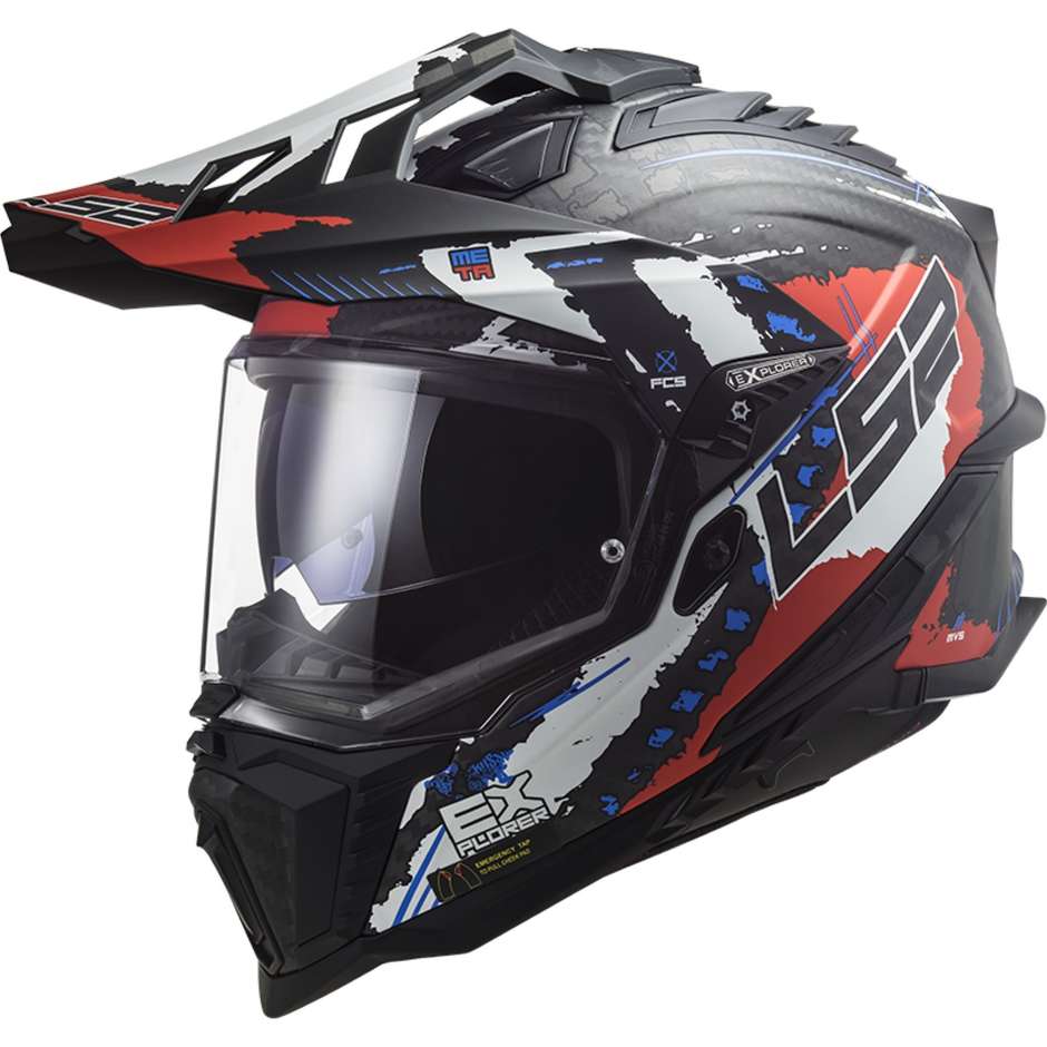 Off Road Motorcycle Tourism Helmet In Carbon Ls2 MX701 EXPLORER C EXTEND Matt Red