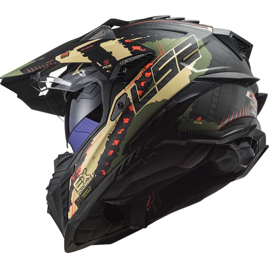 Off Road Motorcycle Tourism Helmet In Carbon Ls2 MX701 EXPLORER C EXTEND Military Green Matt