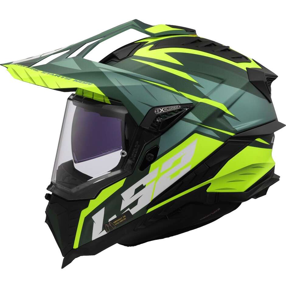 Off Road Motorcycle Tourism Helmet Ls2 MX701 EXPLORER HPFC SPIRE Green Yellow Fluo
