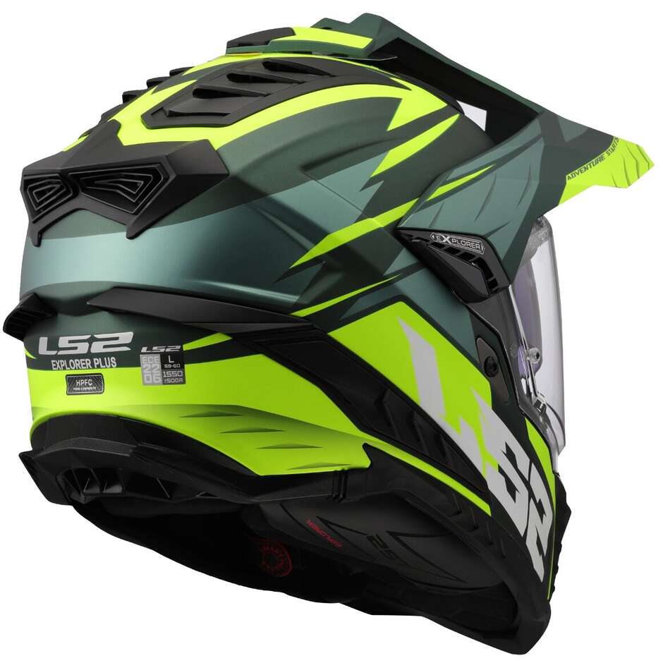 Off Road Motorcycle Tourism Helmet Ls2 MX701 EXPLORER HPFC SPIRE Green Yellow Fluo
