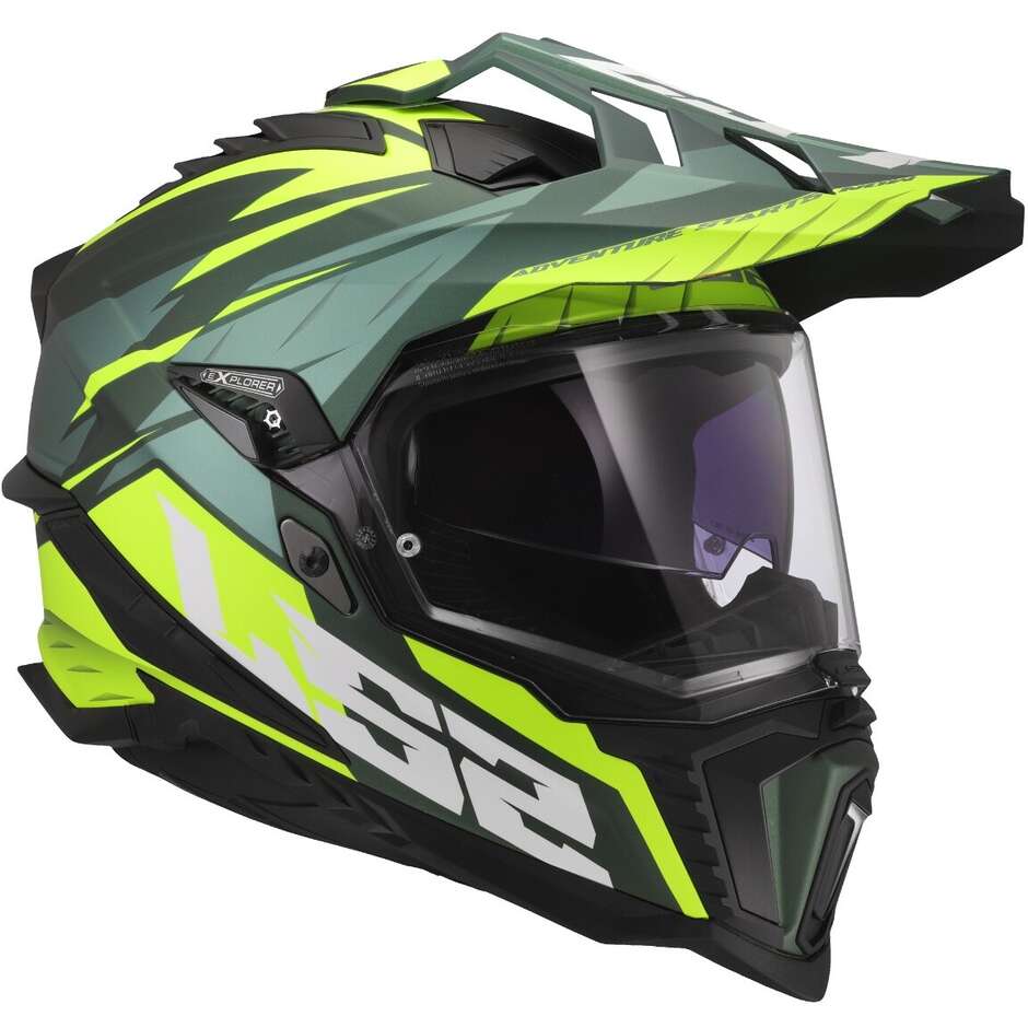 Off Road Motorcycle Tourism Helmet Ls2 MX701 EXPLORER HPFC SPIRE Green Yellow Fluo