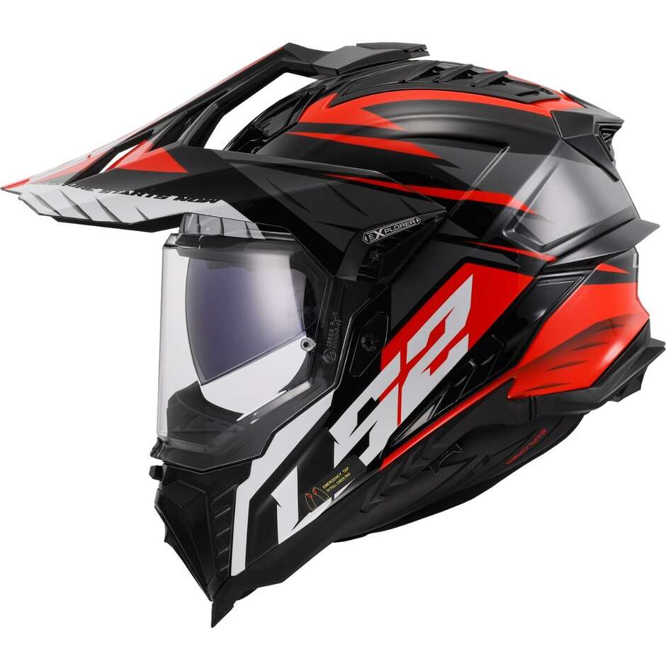 Off-Road-Motorrad-Tourismushelm Ls2 MX701 EXPLORER HPFC SPIRE Schwarz Titanrot