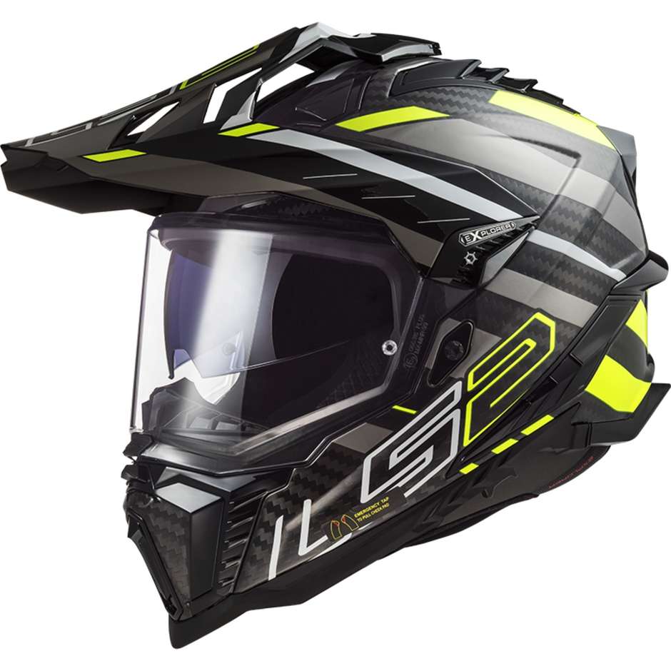 Offroad-Motorradtourismus-Helm aus Carbon Ls2 MX701 EXPLORER C EDGE Schwarz Gelb Fluo Tuitanio