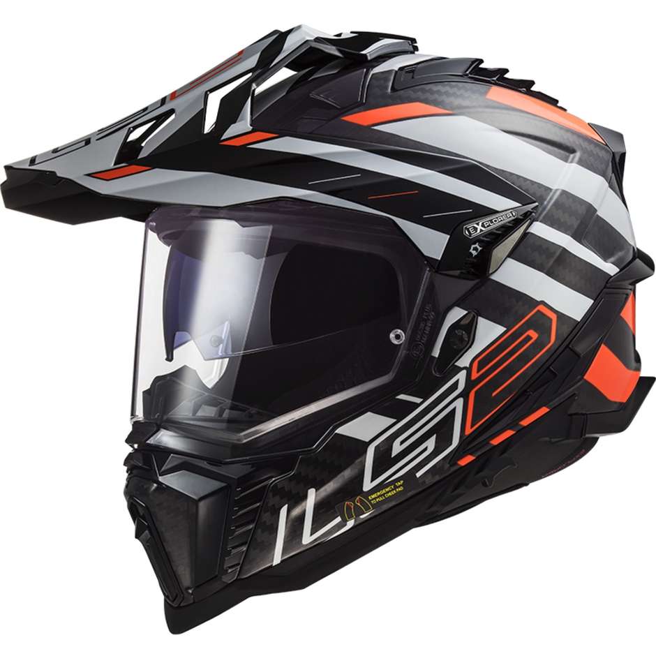 Offroad-Motorradtourismus-Helm aus Carbon Ls2 MX701 EXPLORER C EDGE Schwarz Orange Weiß