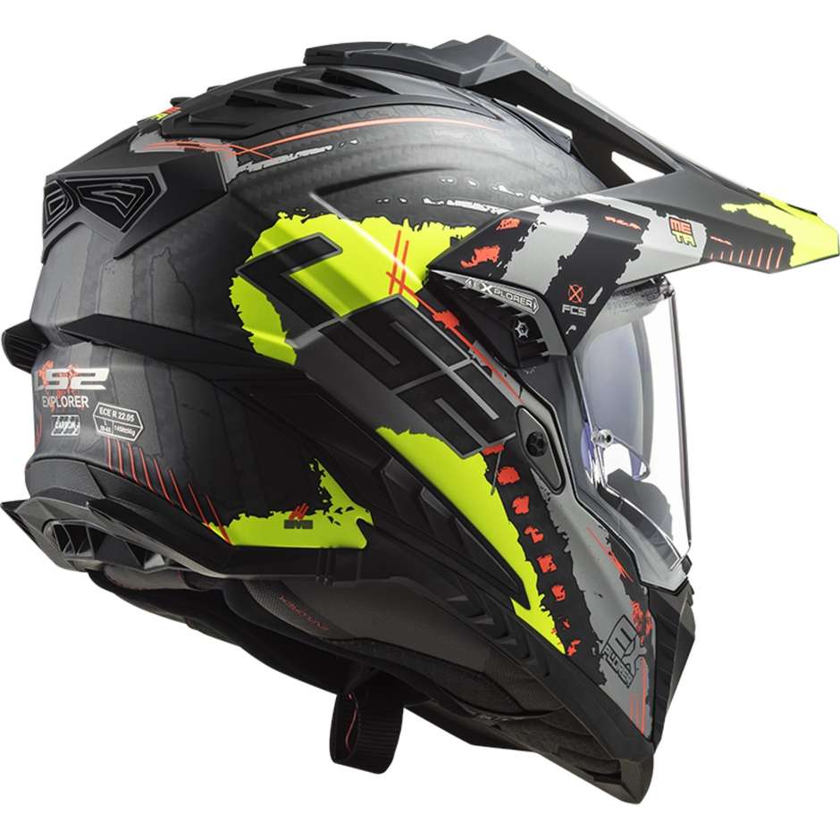 Offroad-Motorradtourismus-Helm aus Carbon Ls2 MX701 EXPLORER C EXTEND Matt Fluo Yellow