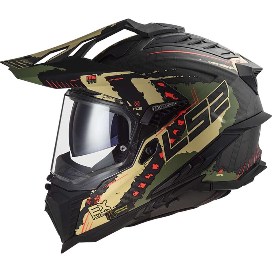 Offroad-Motorradtourismus-Helm aus Carbon Ls2 MX701 EXPLORER C EXTEND Military Green Matt