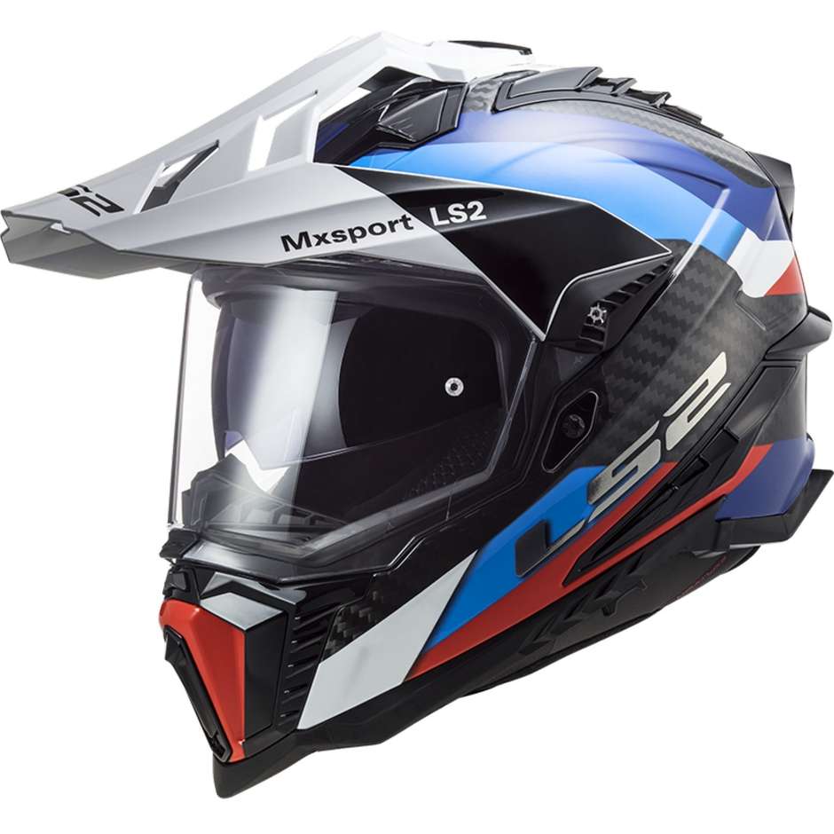 Offroad-Motorradtourismus-Helm aus Carbon Ls2 MX701 EXPLORER C FRONTIER Schwarz Blau