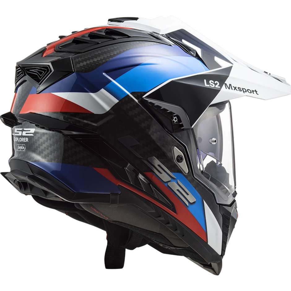 Offroad-Motorradtourismus-Helm aus Carbon Ls2 MX701 EXPLORER C FRONTIER Schwarz Blau