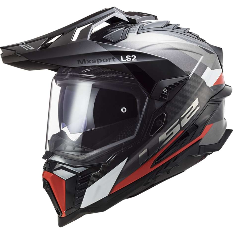 Offroad-Motorradtourismus-Helm aus Carbon Ls2 MX701 EXPLORER C FRONTIER Titanium Red