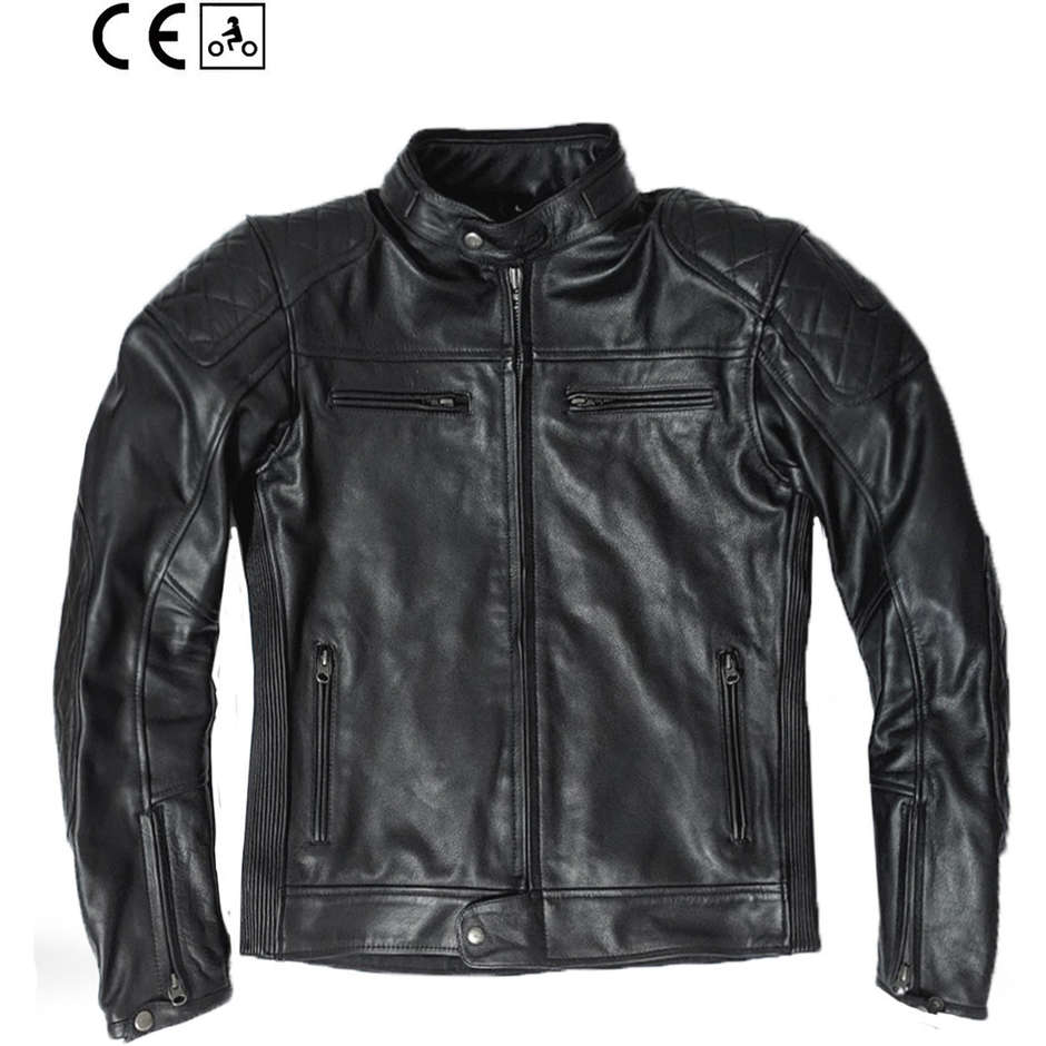 Oj Atmosphere J234 ACE MAN Black Leather Motorcycle Jacket