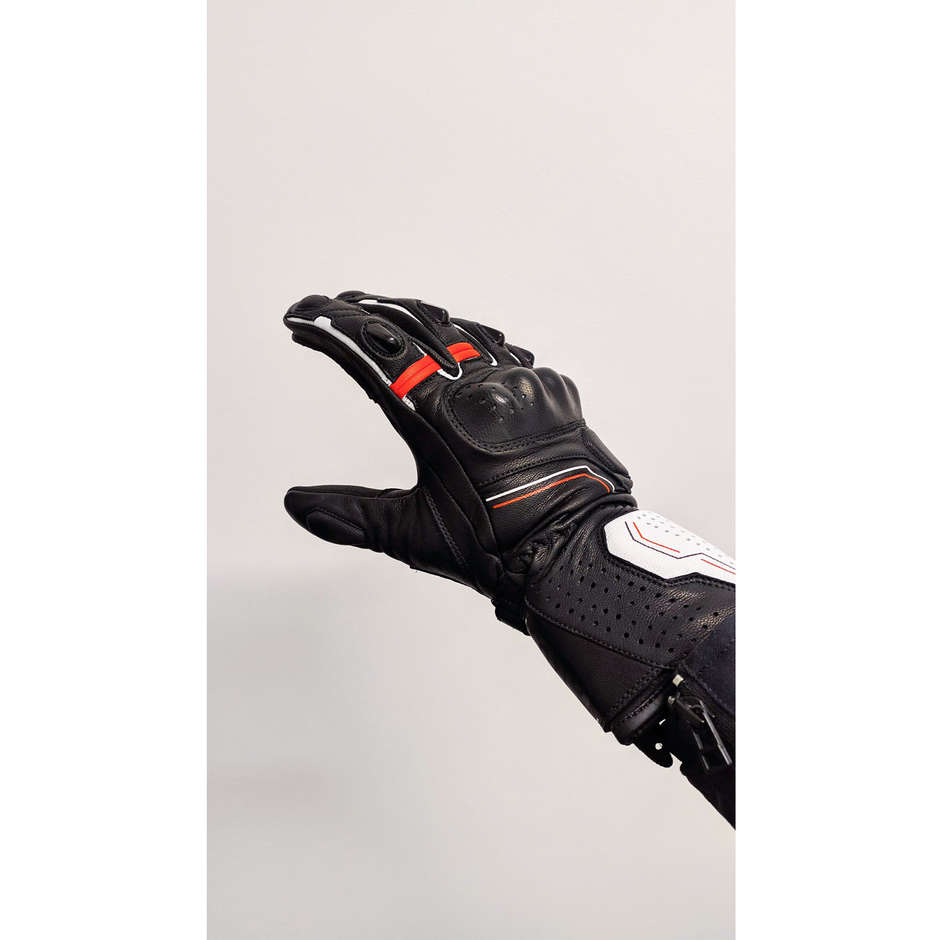Oj Atmosphere SLEEK Leather Motorcycle Gloves Black White Red