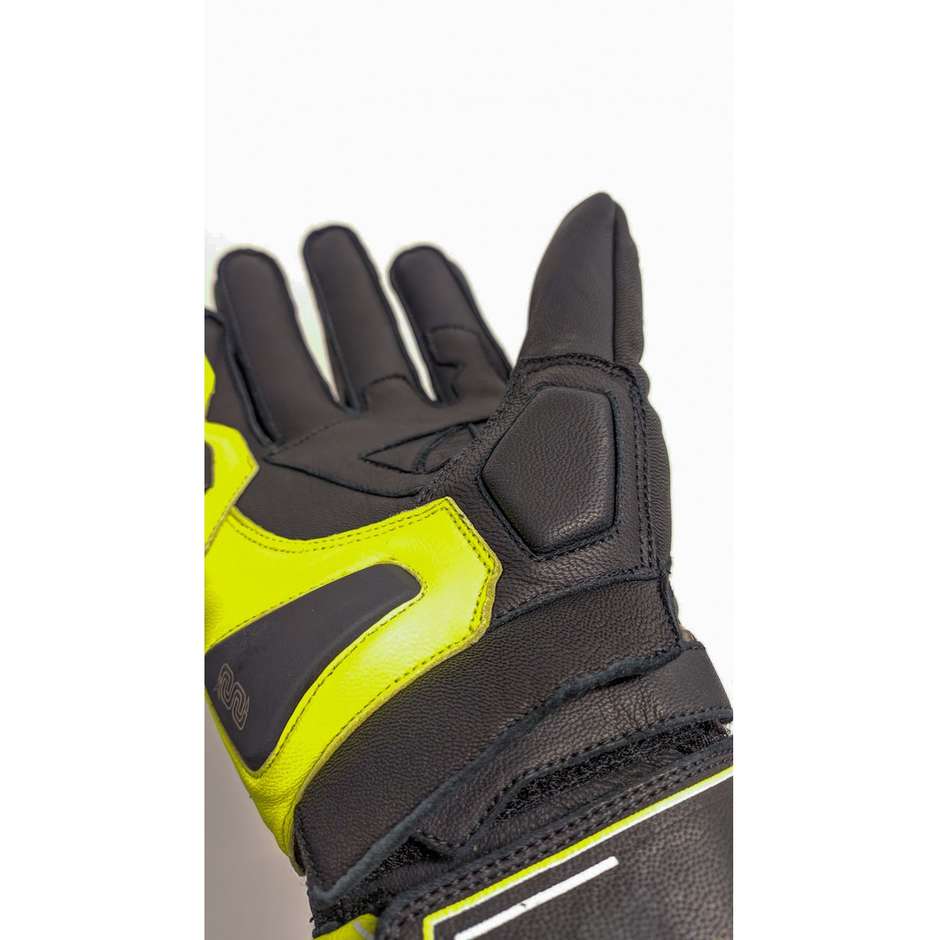Oj Atmosphere SLEEK Leather Motorcycle Gloves Black Yellow Fluo