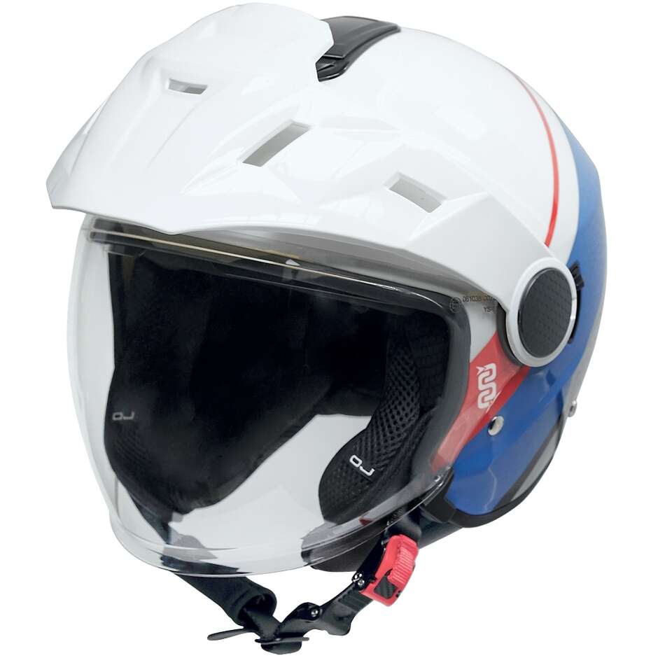OJ VIAGGIO ADV Jet Motorcycle Helmet White Red Blue
