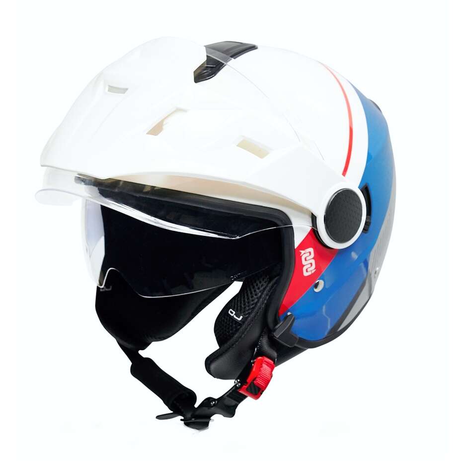 OJ VIAGGIO ADV Jet Motorcycle Helmet White Red Blue
