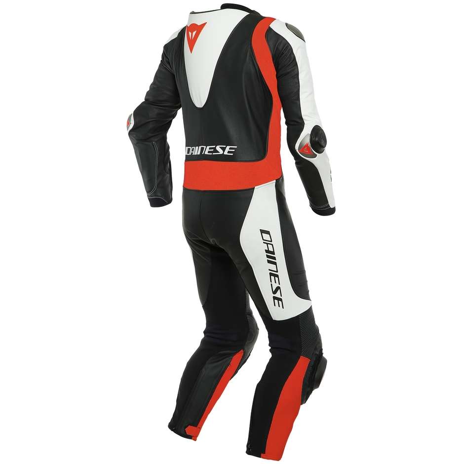 One Piece Moto Racing Leather Suit Dainese LAGUNA SECA 5 1pc Perforated Black White Red Fluo