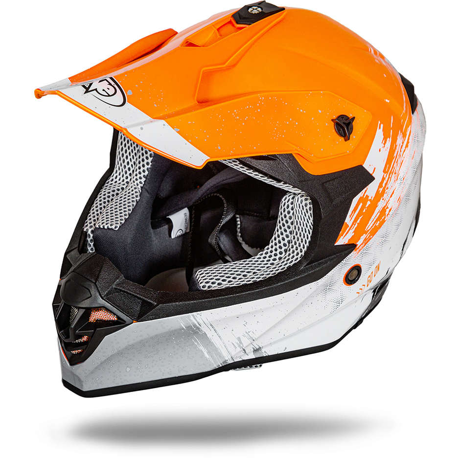 One Tiger 2.0 Cross Enduro Motorradhelm Orange Weiß