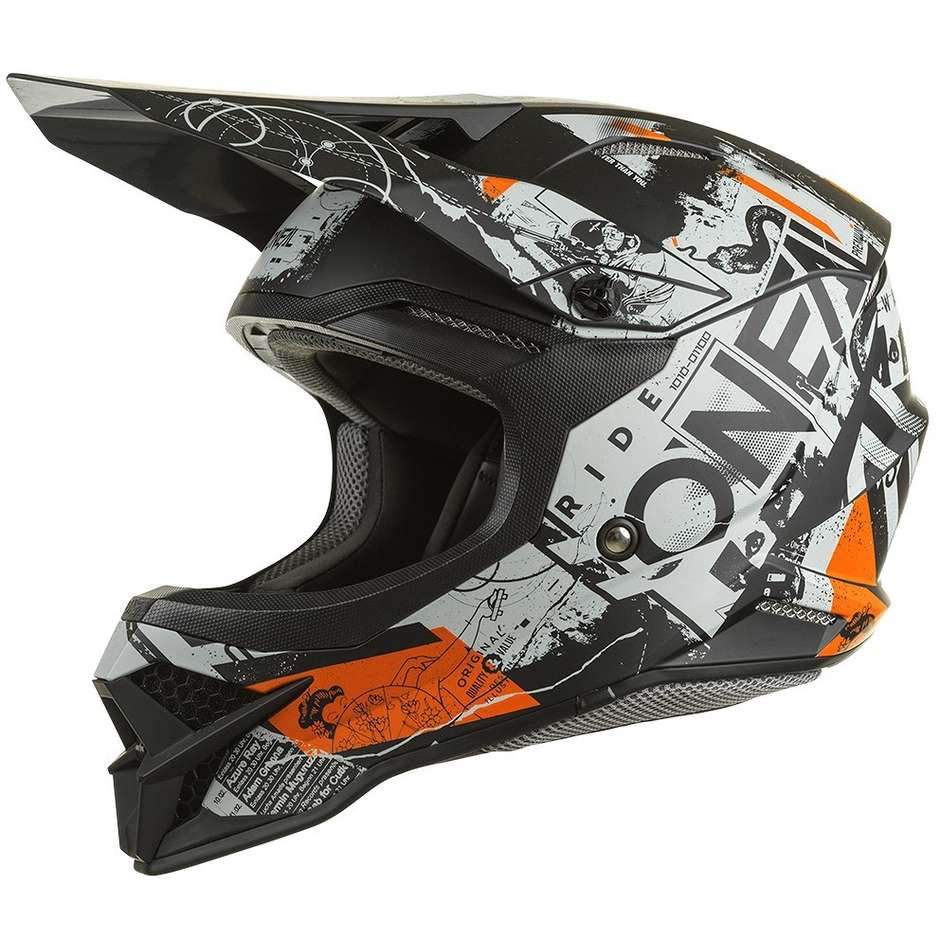 Oneal 3Srs SCARZ V.22 Cross Enduro Motorcycle Helmet Black Gray Orange