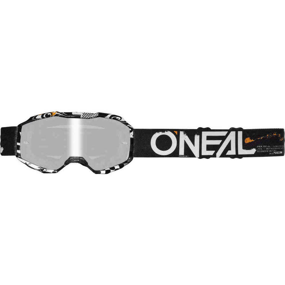 O'NEAL B-10 ATTACK Cross Enduro Motorradmaske für Kinder Schwarz/Weiß - Graues „Spiegel“-Visier