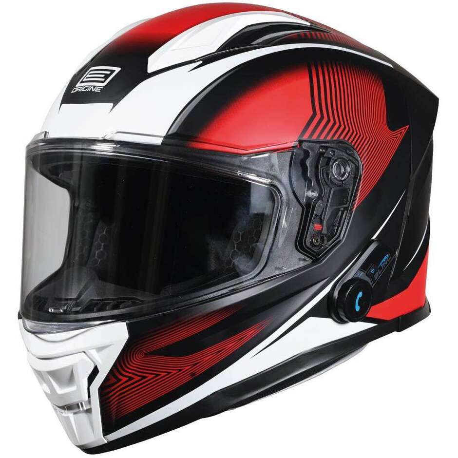 ORIGINE PISTA + BT ELEMENTARY Full Face Motorcycle Helmet Integrated Intercom Red Black Matt 22.06
