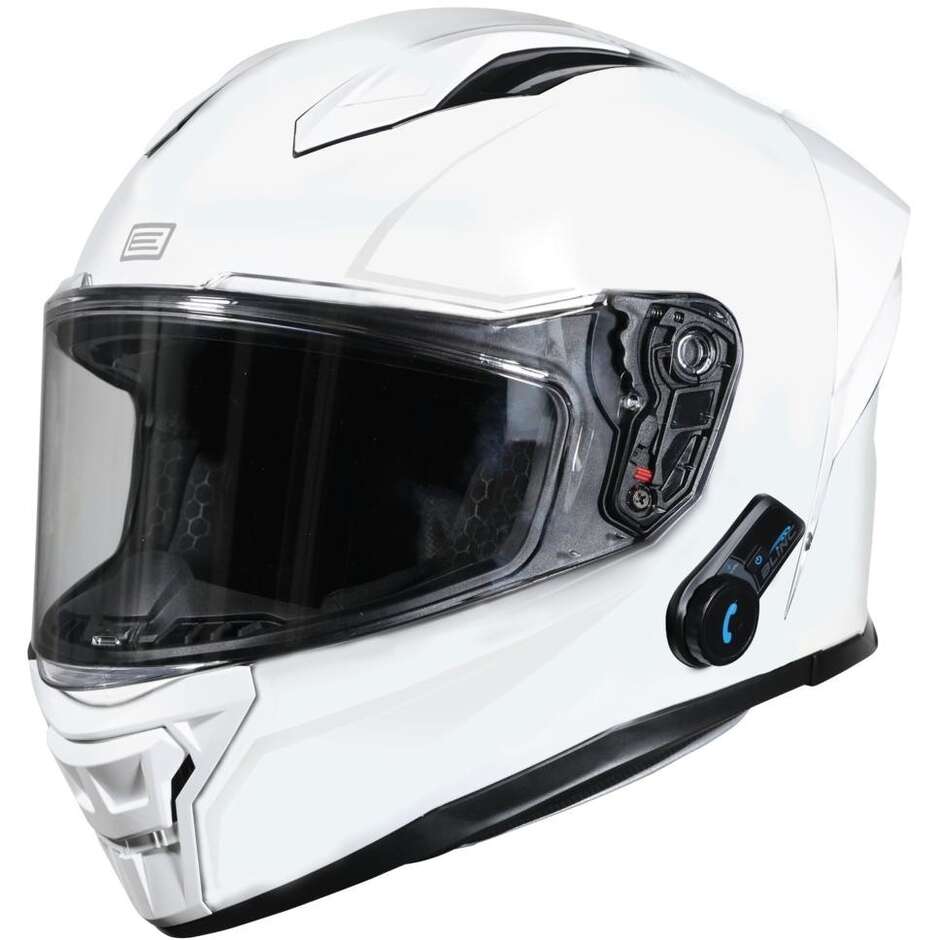 ORIGINE PISTA + BT SOLID Full Face Motorcycle Helmet Integrated Intercom Glossy White 22.06