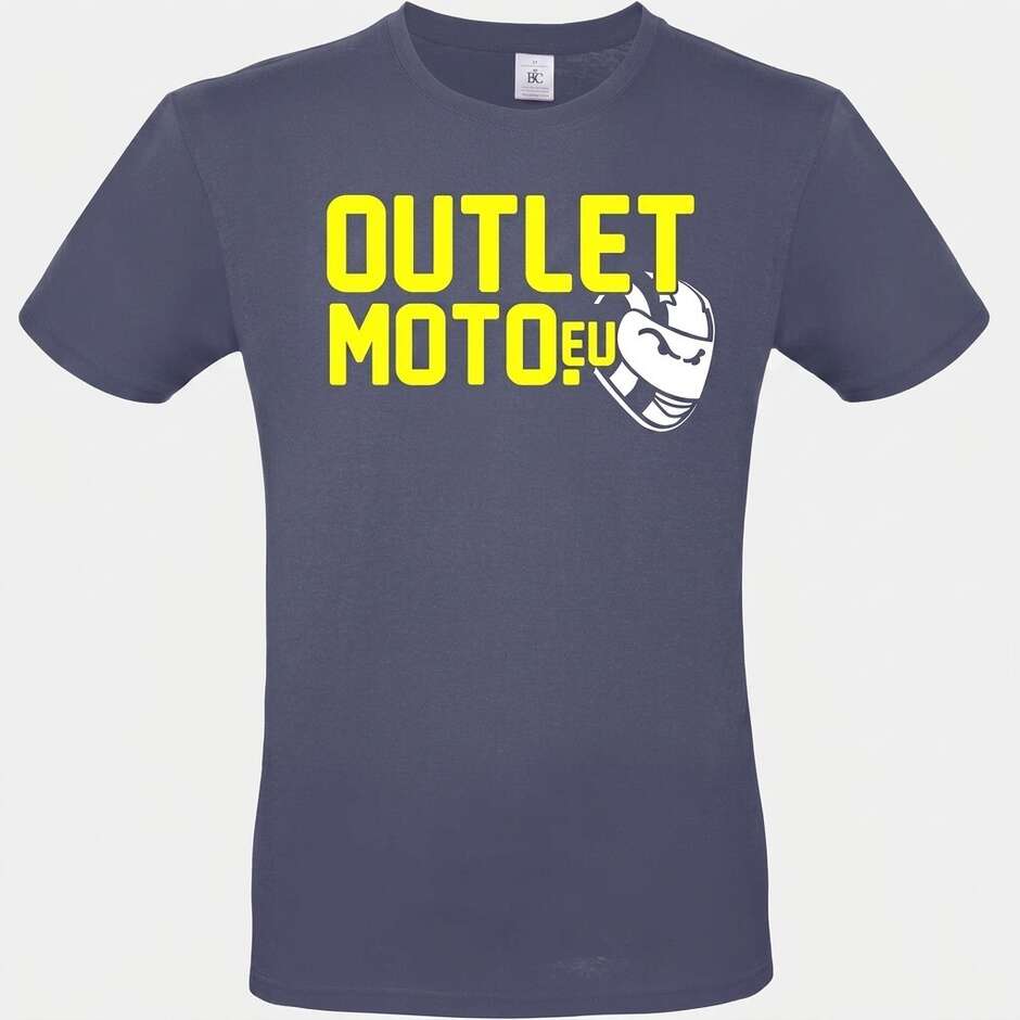 Outletmoto Leichtes Rundhals-T-Shirt Blau Fluoreszierendes Gelb Weißer Schriftzug