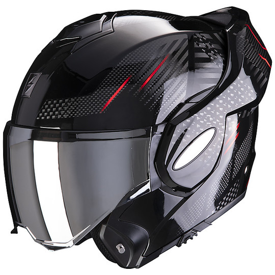 P / J homologierter modularer Helm Scorpion Moto EXO-TECH PULSE Schwarz Rot