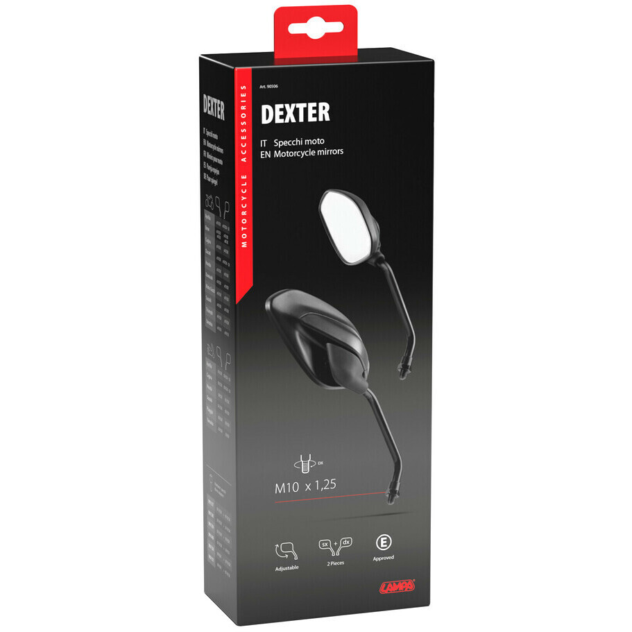 Pair of Lampa Dexter Black Motorcycle Rearview Mirrors