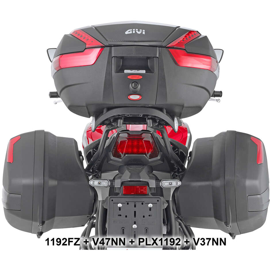 Pair of Side Cases Givi V37NN Monokey Side 37 Lt. Black Cover Carbon Look Red Reflectors