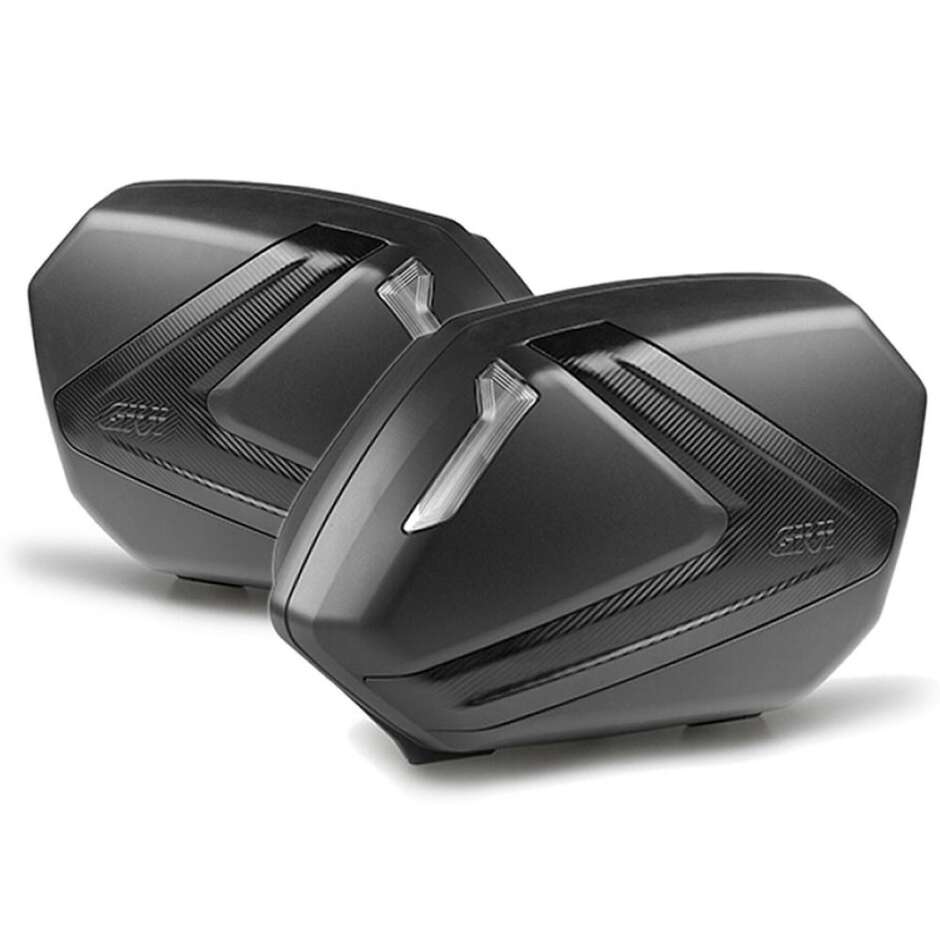 Pair of Side Cases Givi V37NNT Monokey Side 37 Lt. Black Cover Carbon Look Reflectors Fumè