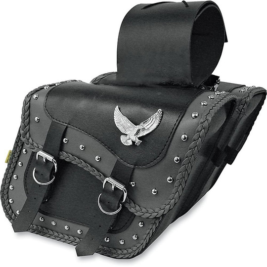 Pair of Willie & Max side motorcycle bags with gray Thunder studs