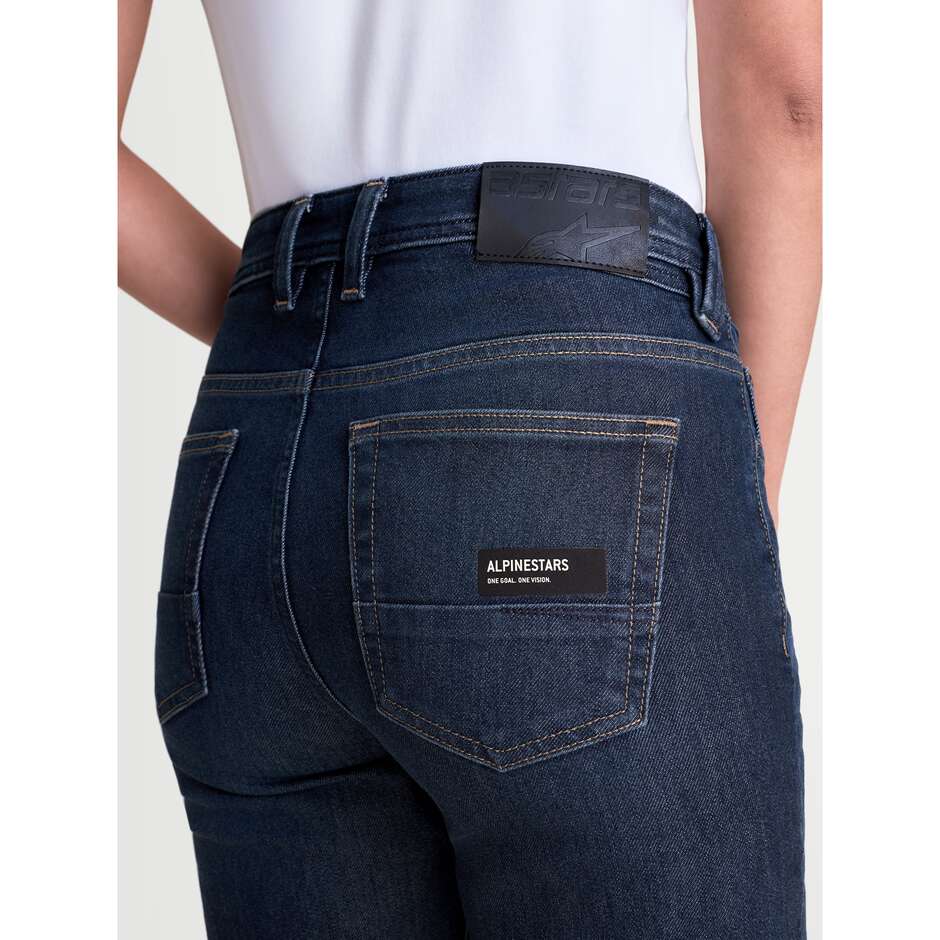 Pantalon court en jean Alpinestars STELLA FLEX-AST 7 pour femme, bleu foncé, idéal pour la moto.