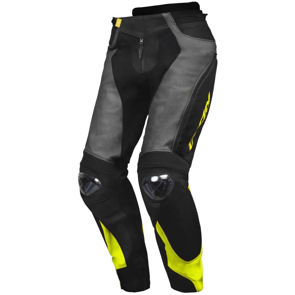 Pantalon de moto en cuir Ixon VENDETTA PT EVO Noir Anthracite Jaune
