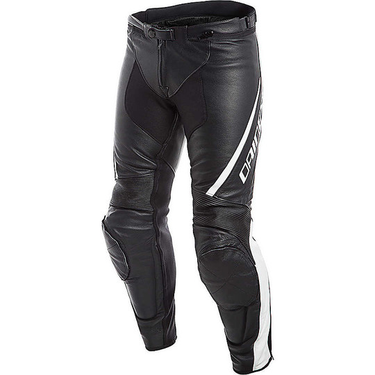 Pantalon de moto en cuir perforé Dainese ASSEN Noir Blanc