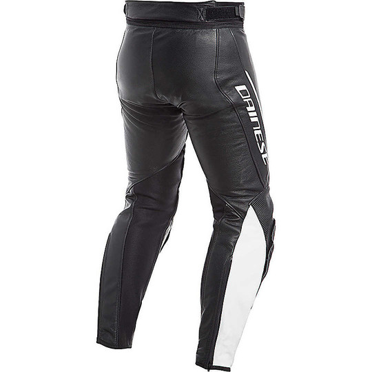 Pantalon de moto en cuir perforé Dainese ASSEN Noir Blanc