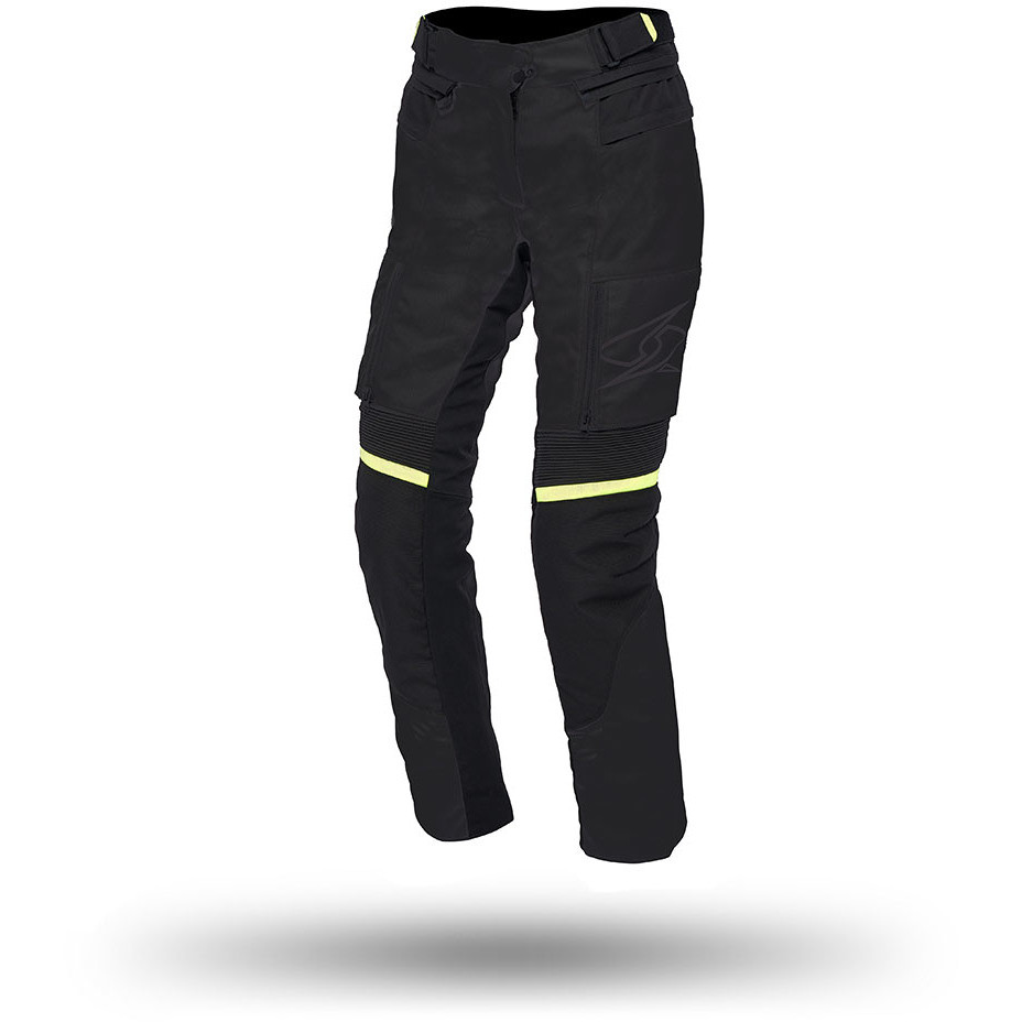Pantalon de moto pour femme en Spyke EQUATOR Dry Tecno Pants Lady Black Fluo Yellow Fabric