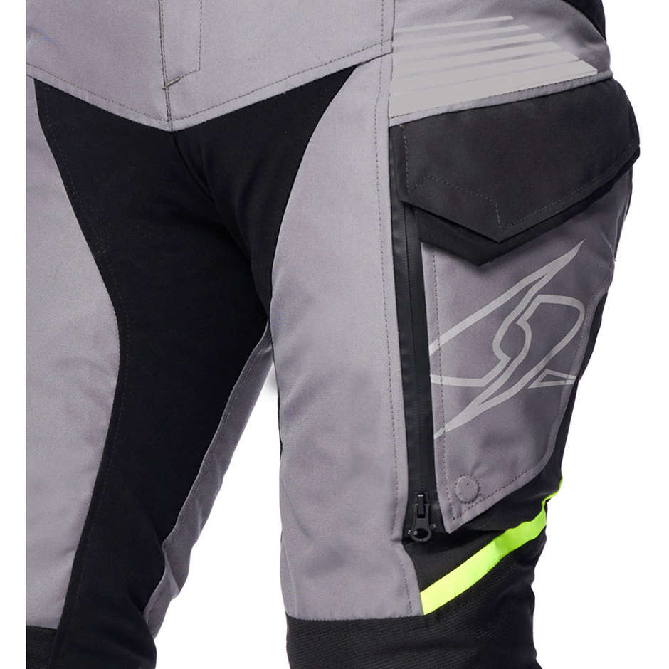 Pantalon de moto Spyke EQUATOR Dry Techno en tissu gris noir jaune fluo