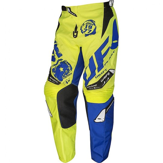 Pantalon de moto Ufo Cross Enduro modèle Draft Blue Neon Yellow