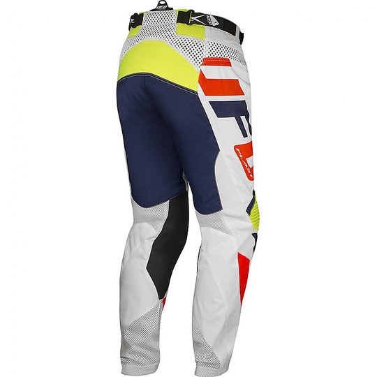 Pantalon de moto Ufo Cross Enduro Modèle Shade Gear Blanc Bleu Jaune Fluo