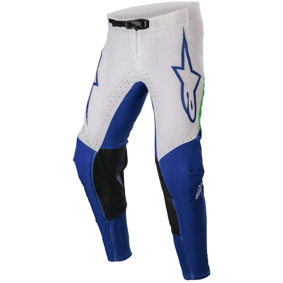 Pantalon Moto Alpinestars SUPERTECH RISEN Cross Enduro Vert Fluo Bleu Blanc