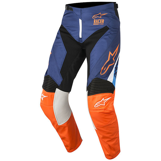 Pantalon Moto Cross Enduro Alpinestars Racer New Supermatic Bleu / Orange Fluo