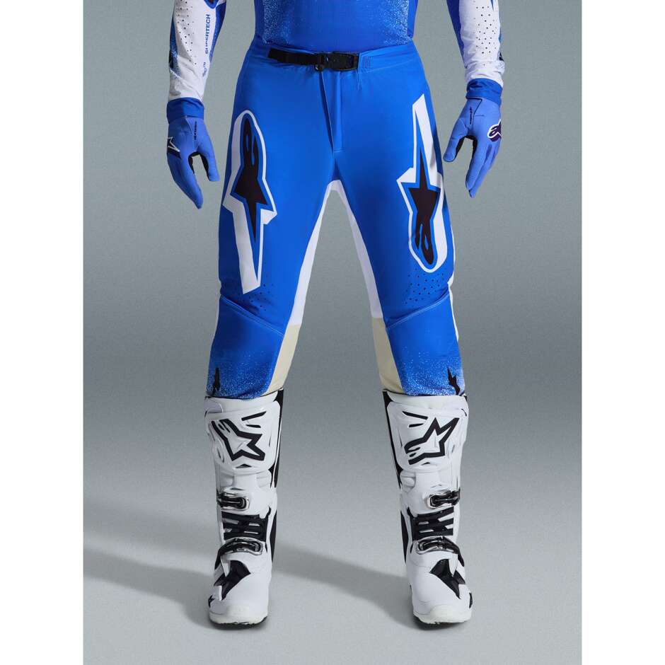 Pantalon moto cross enduro Alpinestars SUPERTECH SCENZ bleu clair blanc