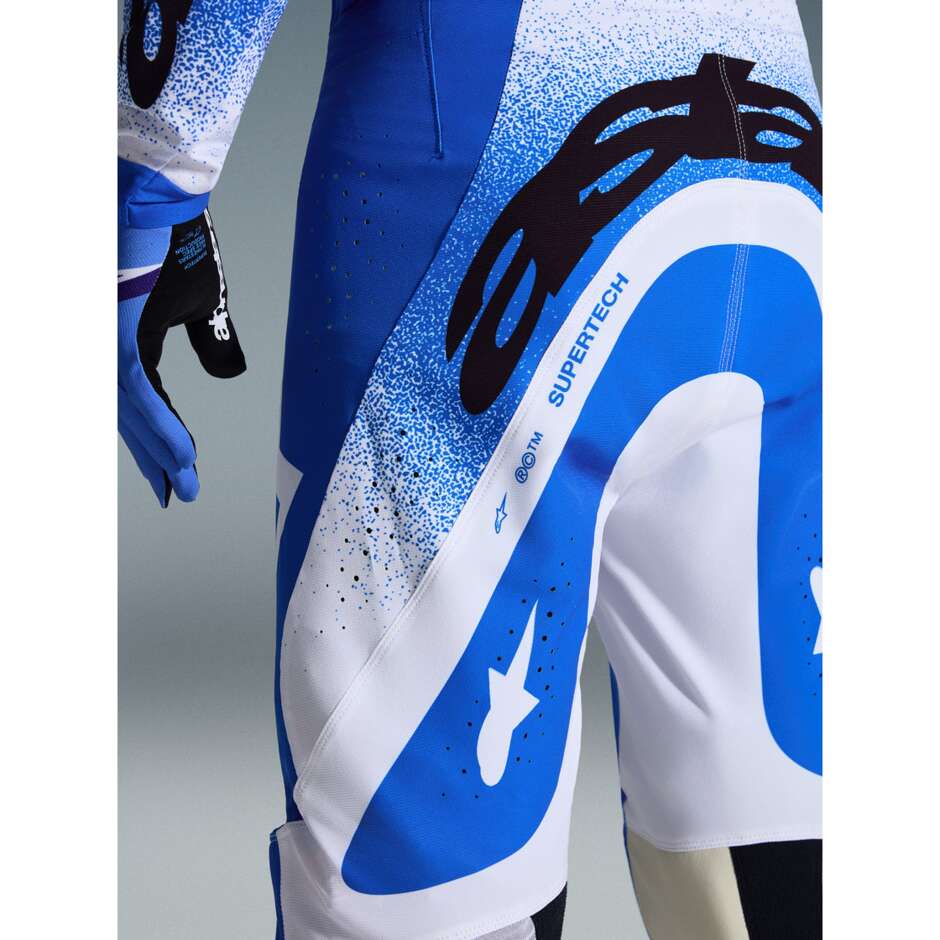 Pantalon moto cross enduro Alpinestars SUPERTECH SCENZ bleu clair blanc