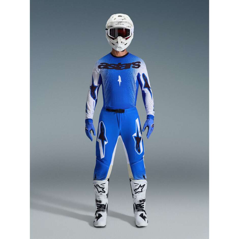Pantalon moto cross enduro Alpinestars SUPERTECH SCENZ bleu clair blanc
