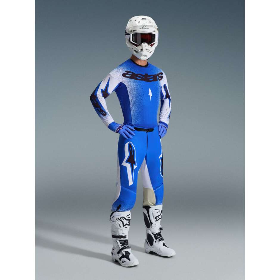 Pantalon moto cross enduro Alpinestars SUPERTECH SCENZ bleu clair blanc