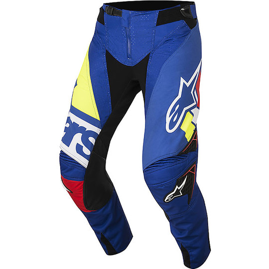 Pantalon Moto Cross Enduro Alpinestars Techstar New Factory Bleu / Rouge / Jaune Fluo
