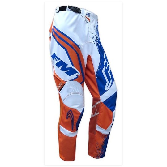 Pantalon Moto Cross Enduro FM Racing Force X25 Blanc Orange Bleu