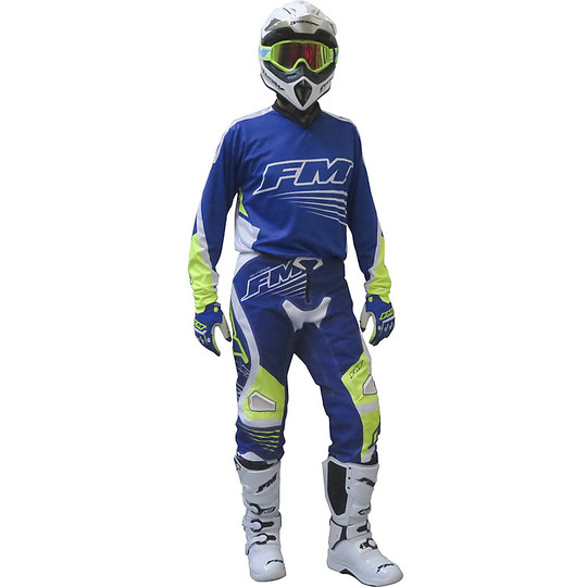 Pantalon Moto Cross Enduro Racing FM FORCE X24 Bleu Jaune Fluo