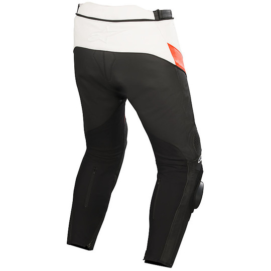 Pantalon Moto En Cuir Alpinestars Pantalon MISSILE Cuir Noir Blanc Rouge