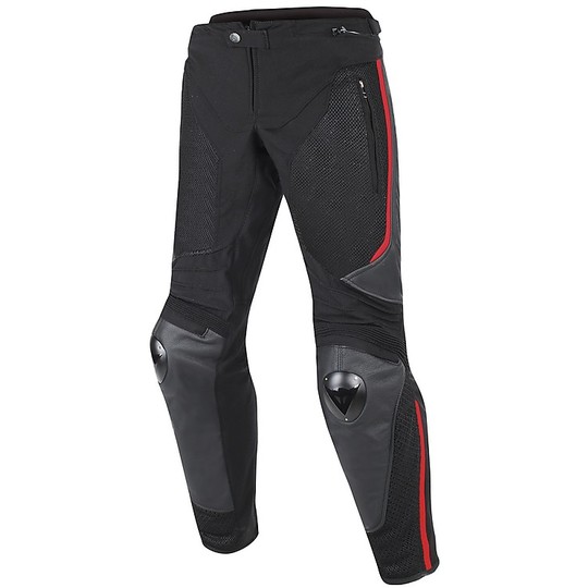 Pantalon moto en cuir et tissu Dainese MIG Noir Rouge